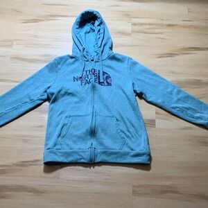 The North Face Hoodie Womens Medium Blue Full Zip Sweatshirt Logo Casual‎